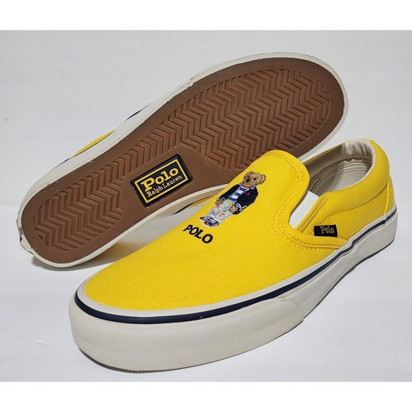 New Polo Ralph Lauren Polo Bear Slip On Canvas Sneaker Shoes Yellow Men's 10.5 - Picture 1 of 10